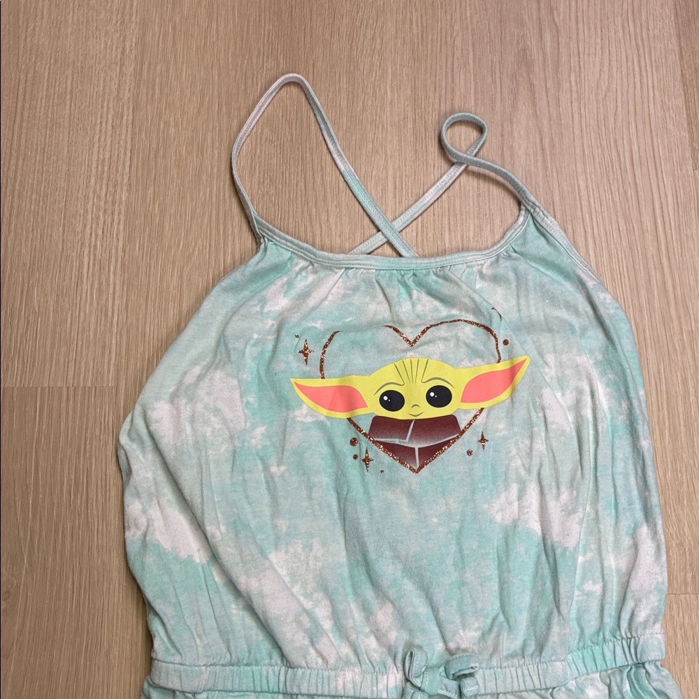 Star Wars Jumping Beans Mint Green Tie Dye Baby Yoda Romper - Picture 4 of 5